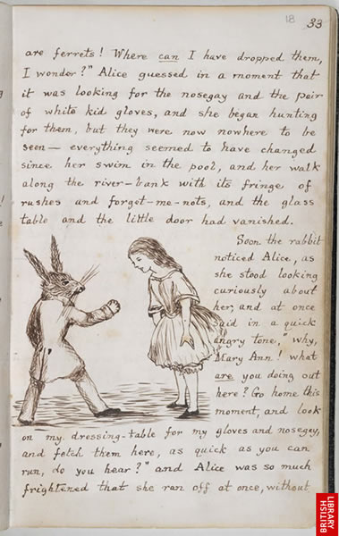 Illustration for article titled Handwritten pages from Alice’s Adventures Under Ground, illustrated by Lewis Carroll